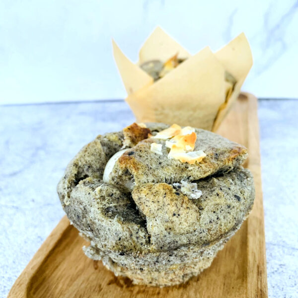 black sesame peanut mochi muffin