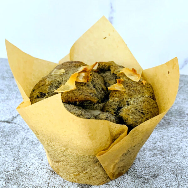 black sesame peanut mochi muffin