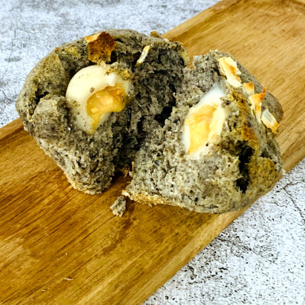 black sesame peanut mochi muffin